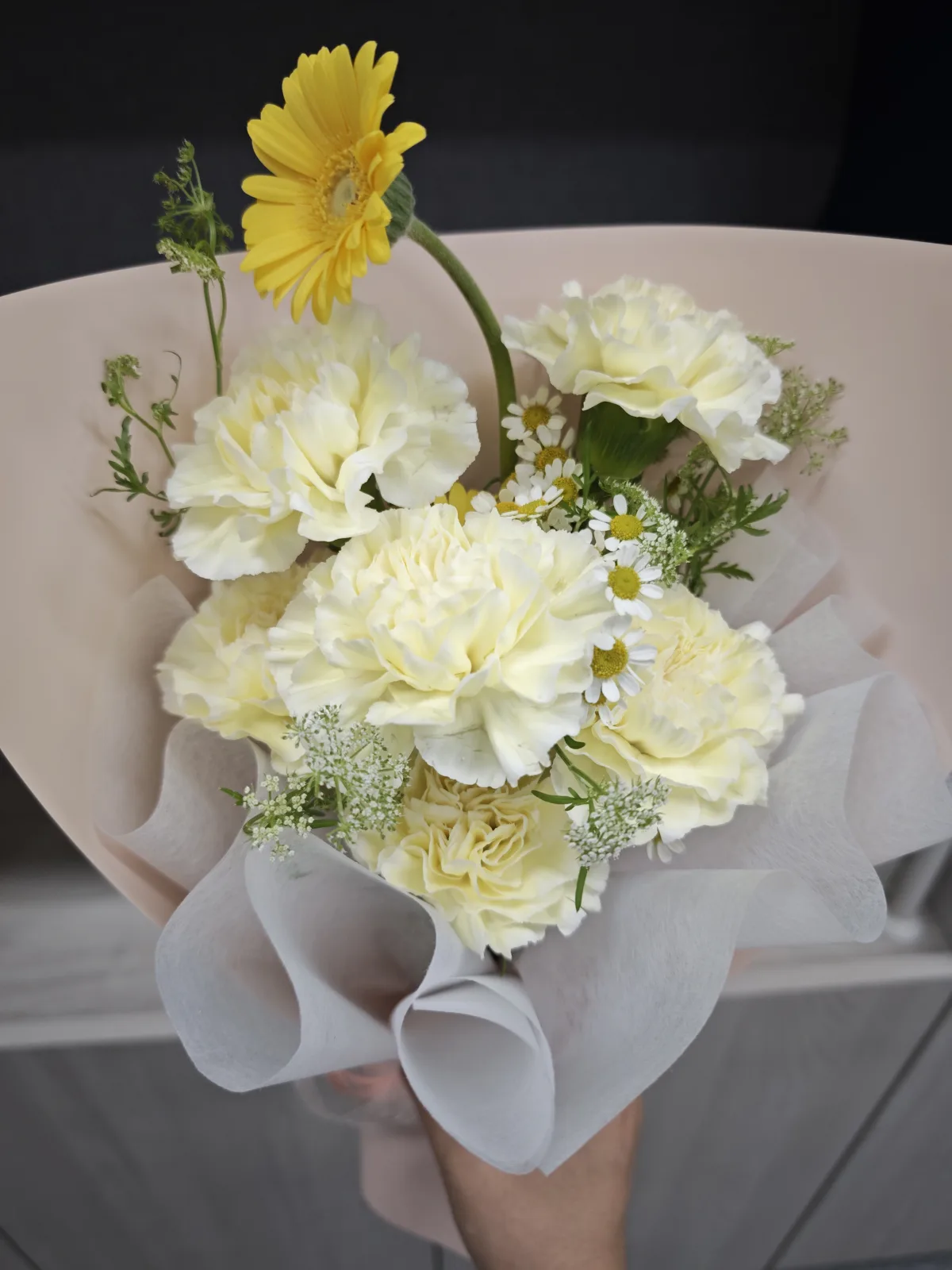 A bouquet marking a lab milestone